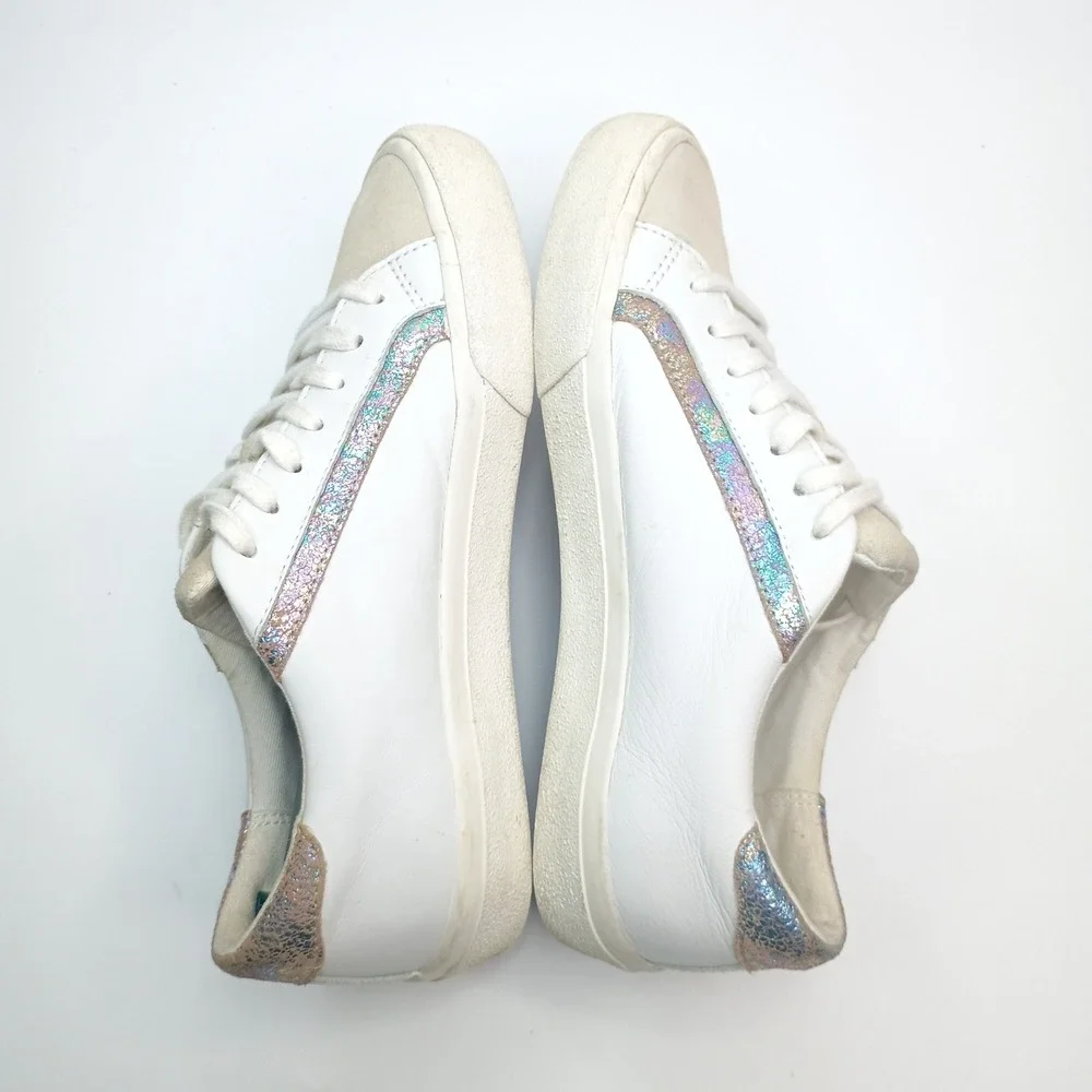 Madewell Sidewalk Low Top Sneakers White Leather Iridescent Glitter MB856 Sz 7.5